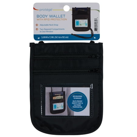 Protégé Travel Body Neck Wallet with RFID Nylon Passport Case in Black