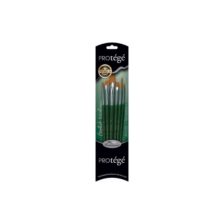 Protege Gold Nylon Short Handle Brush Set - 4 Piece Art Brushes For Acrylic, Oil & Watercolor