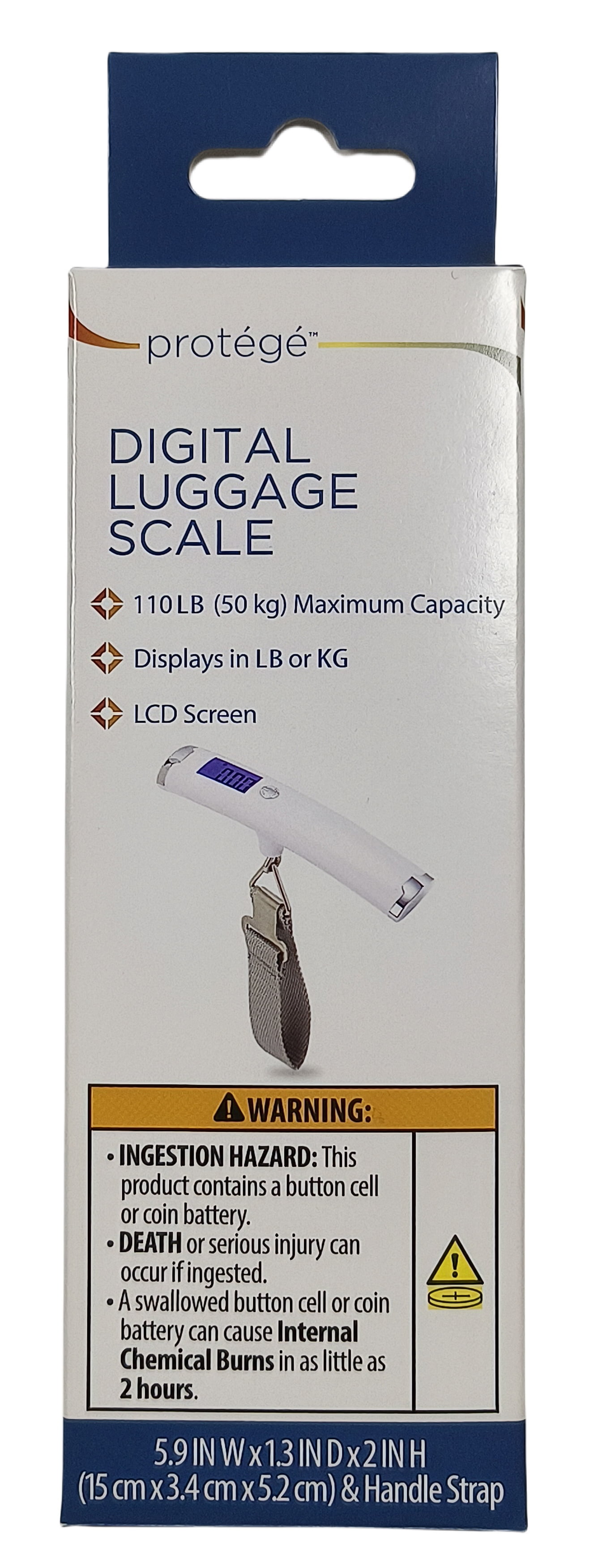 Protege Digital Luggage Scale, 88lb/40kg capacity, backlit LCD