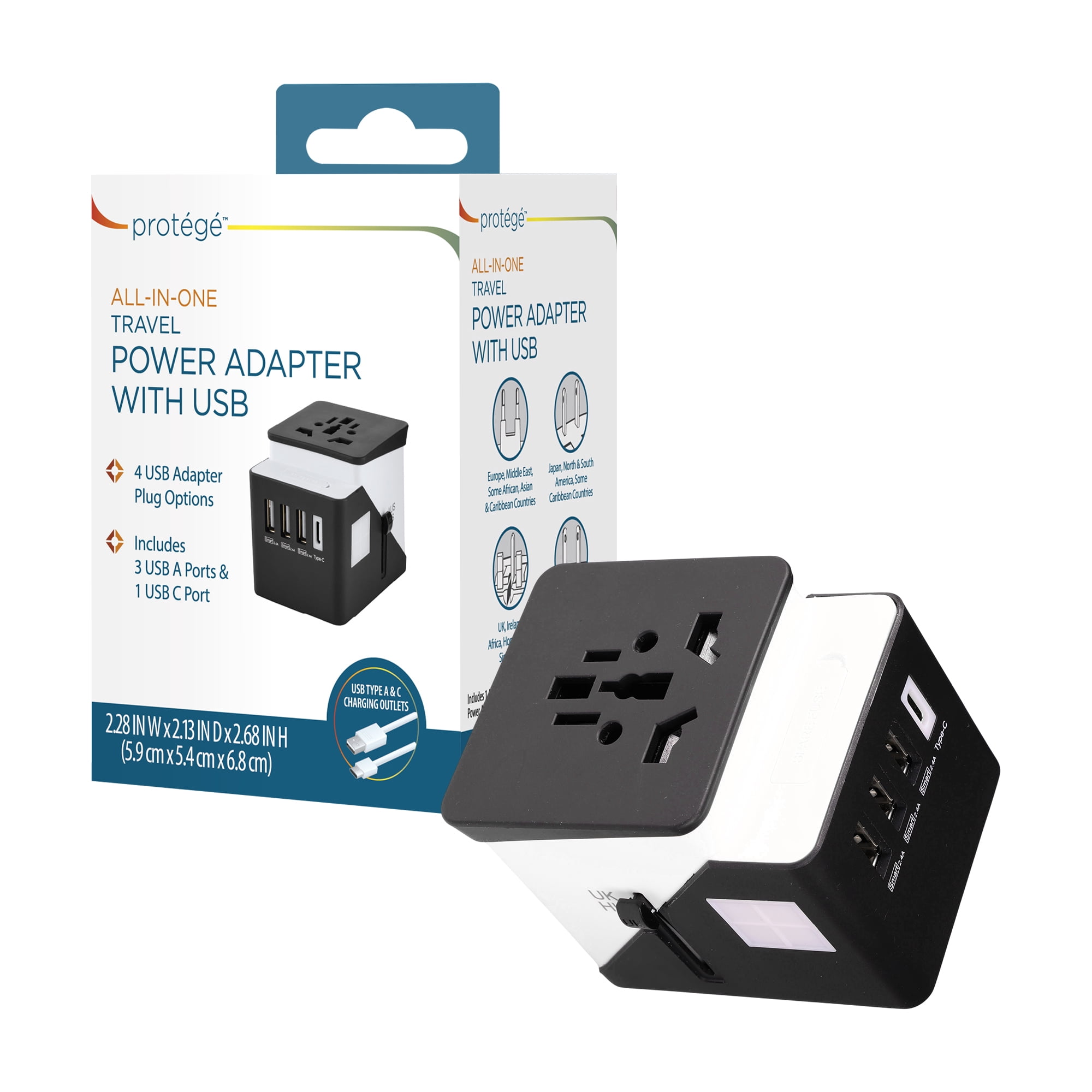 Protege International Travel Power Adapter 4 port with USB-C