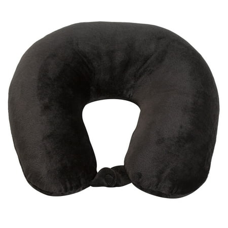 Protege Microfiber Travel Neck Pillow,100% Polyester Fleece Knit, Black, One Size