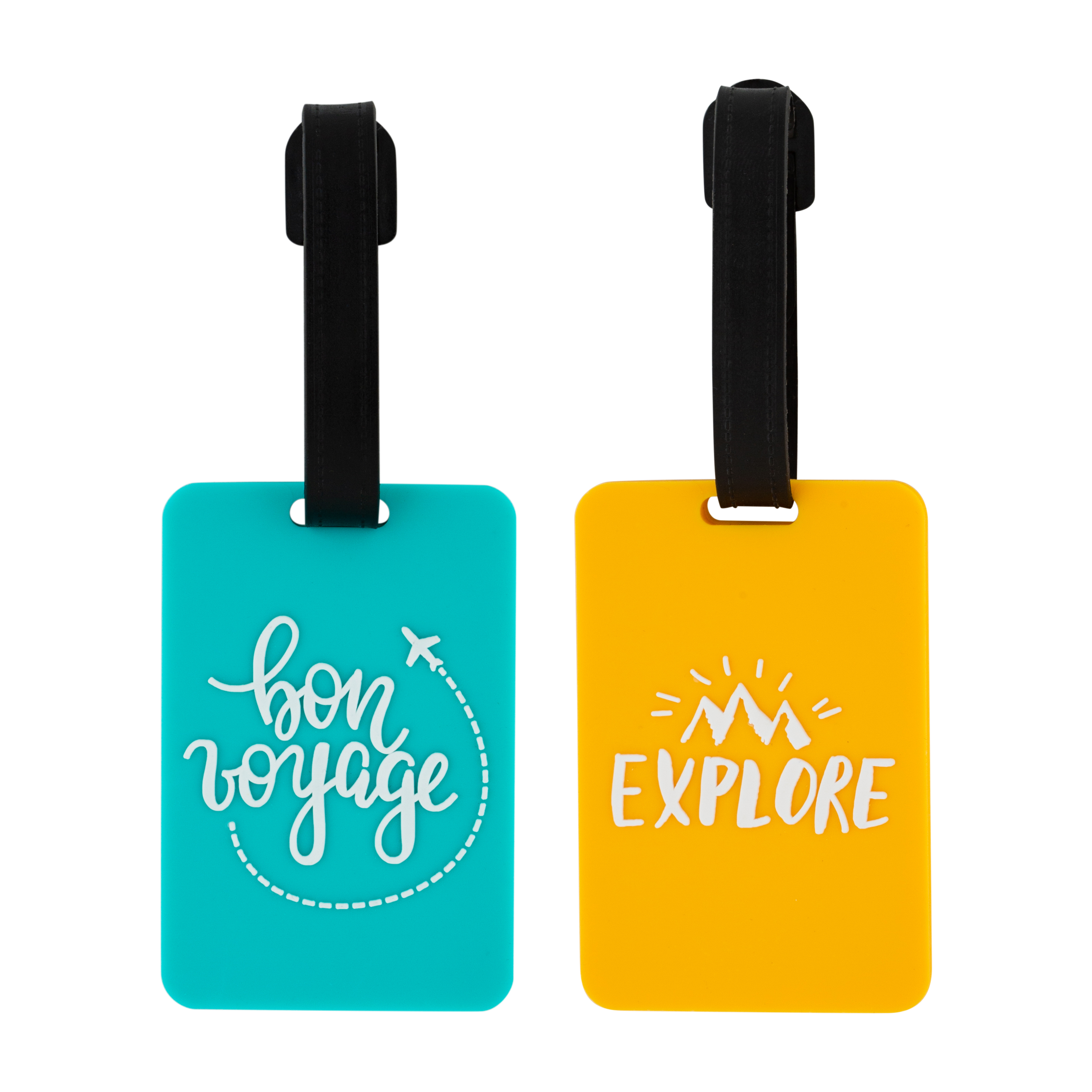 Protege Mini 2 Pack PVC Luggage Tag, "Bon Voyage / Explore", Teal & Orange - image 1 of 11