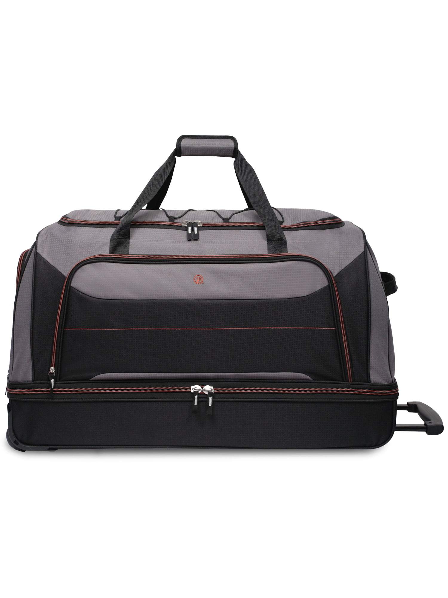 Protege Rolling Drop-Bottom Duffel Bag for Travel, 30 in, Black and Grey 