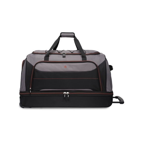 Protege 30 in Rolling Drop-Bottom Duffel Bag for Travel, Black and Gray