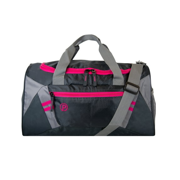 Protege Unisex 18" Duffel Back for Gym and Day Travel, Grey and Pink