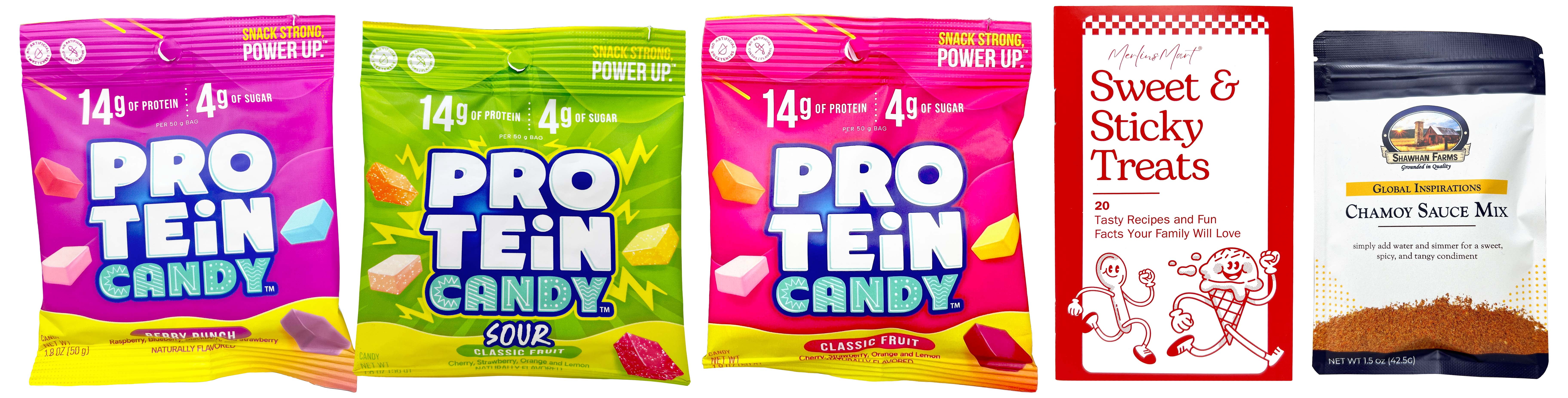 Protein Candy Variety Pack – Classic Fruit, Classic Fruit Sour & Berry Punch – 3 Pack | MerlinsMart Zine & Shawhan Farms Chamoy Mix