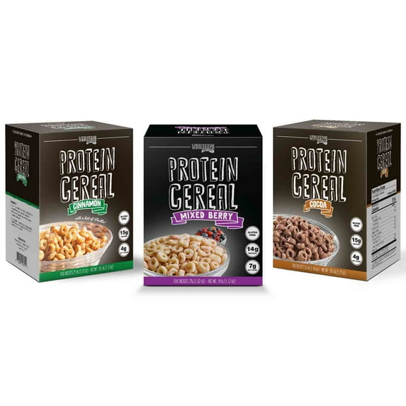 Protein Cereal, Low Carb Cereal, High Protein Cereal, 15g Protein, 4g Net Carbs, High Performance Cereal, 5 Individual Macro-Controlled Packages (3 Pack - Cocoa, Cinnamon, & Mixed Berry)