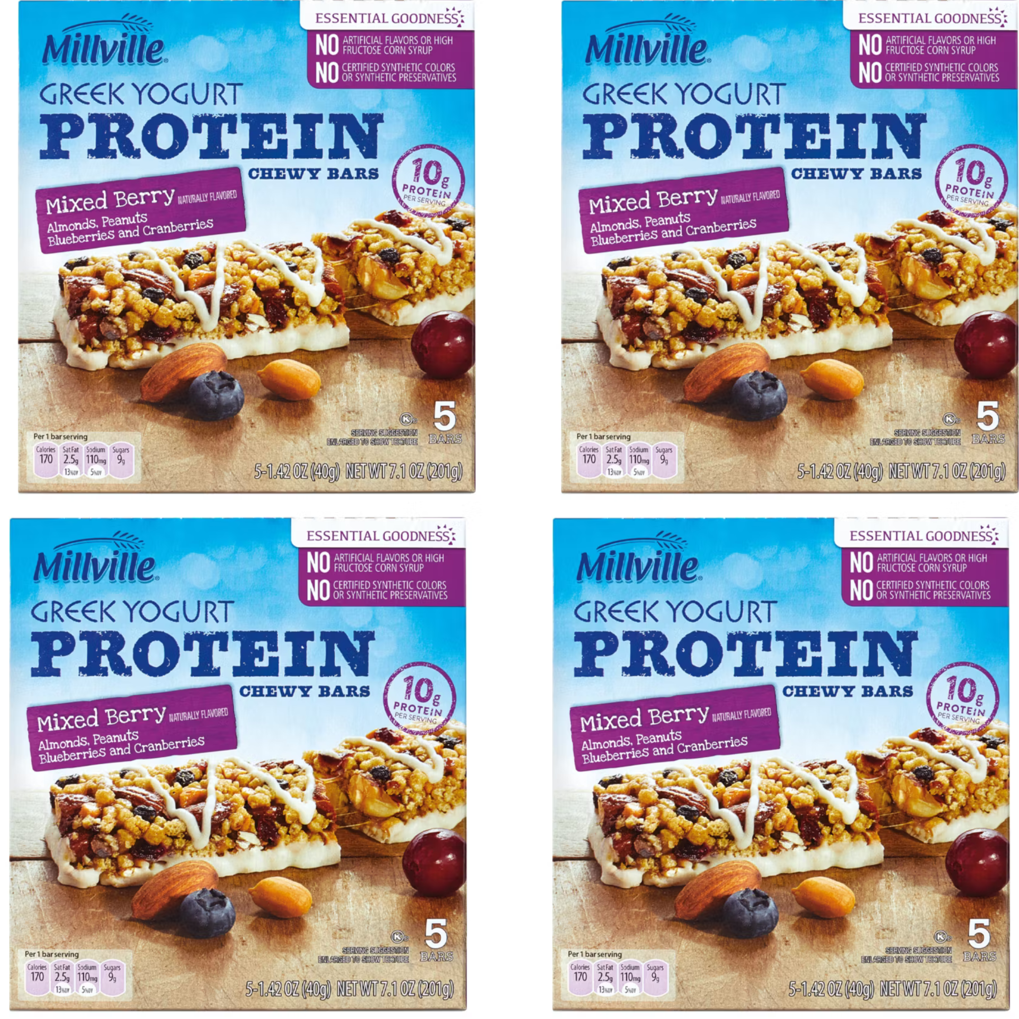 Millville Protein Chewy Granola Bars 4 Flavor Variety Pack 20 Count
