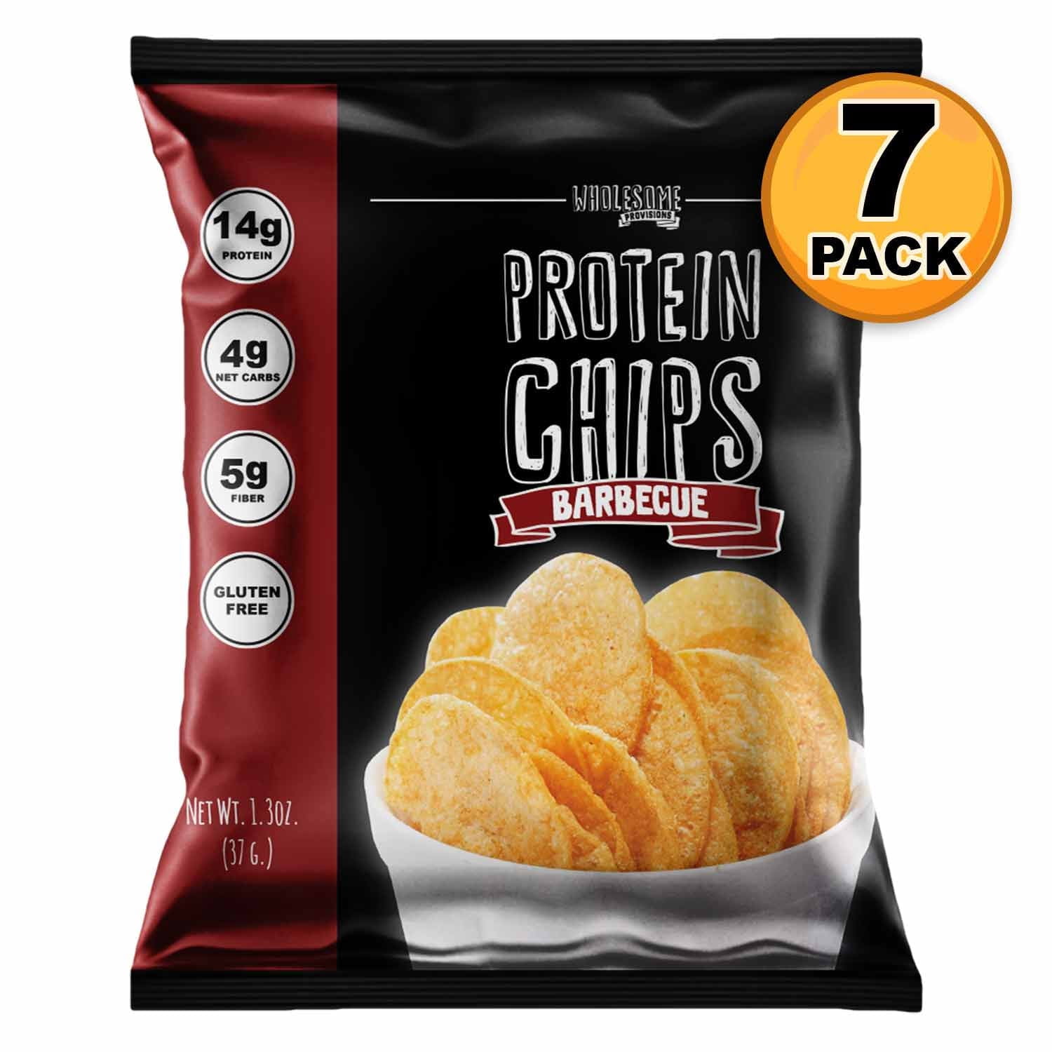 Protein Chips, 14g Protein, 3g-4g Net Carbs, Gluten Free, Keto Snacks, Low Carb Snacks, Protein Crisps, Keto-Friendly, Made in USA (Barbecue, 7 Pack)