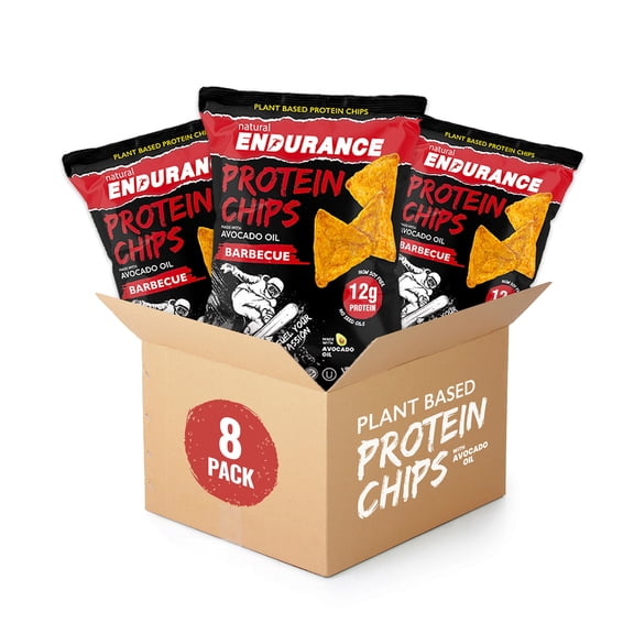 Natural Endurance Plant Based Protein Chips, Gluten-Free Healthy Protein Snacks, 12g Protein, BBQ, 1.38 oz, 8-Pack