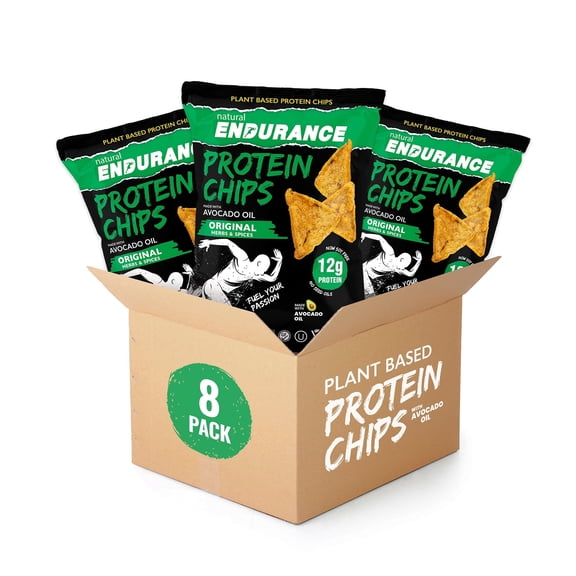 Natural Endurance Plant Based Protein Chips, Gluten-Free Healthy Protein Snacks, 12g Protein, Original, 1.38 oz, 8-Pack