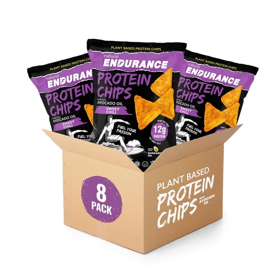 Natural Endurance Plant Based Protein Chips, Gluten-Free Healthy Protein Snacks, 12g Protein, Sweet Chili, 1.38 oz, 8-Pack