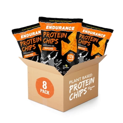 Natural Endurance Plant Based Protein Chips, Gluten-Free Healthy Protein Snacks, 12g Protein, Vegan Nacho, 1.38 oz, 8-Pack