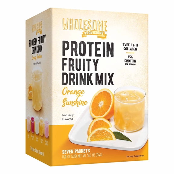 Protein Fruit Drink Mix, 15g Protein, Low Sugar, Collagen + Prebiotics, No Artificial Colors or Dyes, Refreshing by Wholesome Provisions(Pack of 3, Orange)