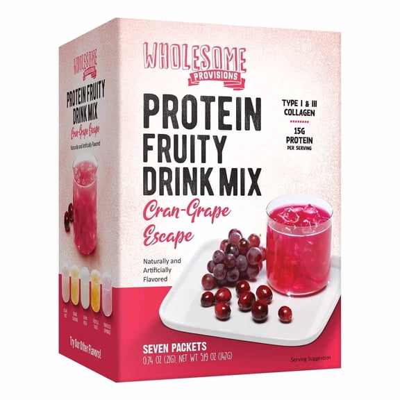 Protein Fruit Drink Mix, 15g Protein, Low Sugar, Collagen + Prebiotics, No Artificial Colors or Dyes, Refreshing by Wholesome Provisions(pack of 5, Cranberry Grape)