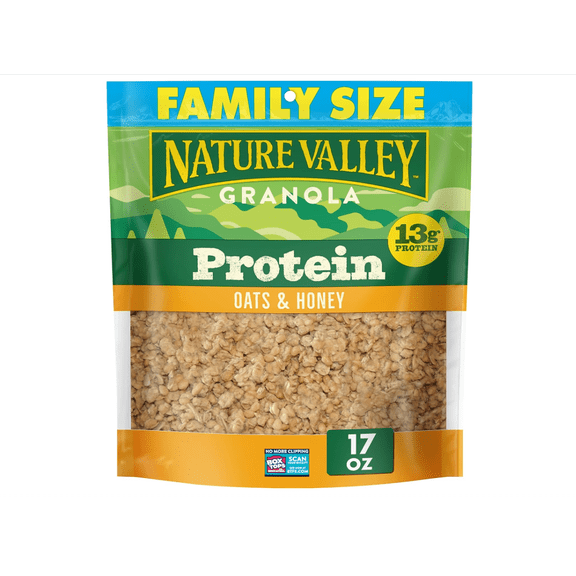 Protein Granola, Oats and Honey Granola, Resealable Snack Pouch, Family Size, 17 oz
