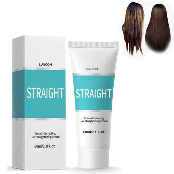 Protein Hair Straightening Cream with Built-In Brush, 60ml Frizz Control for Curly Damaged Hair, Fast Smoothing