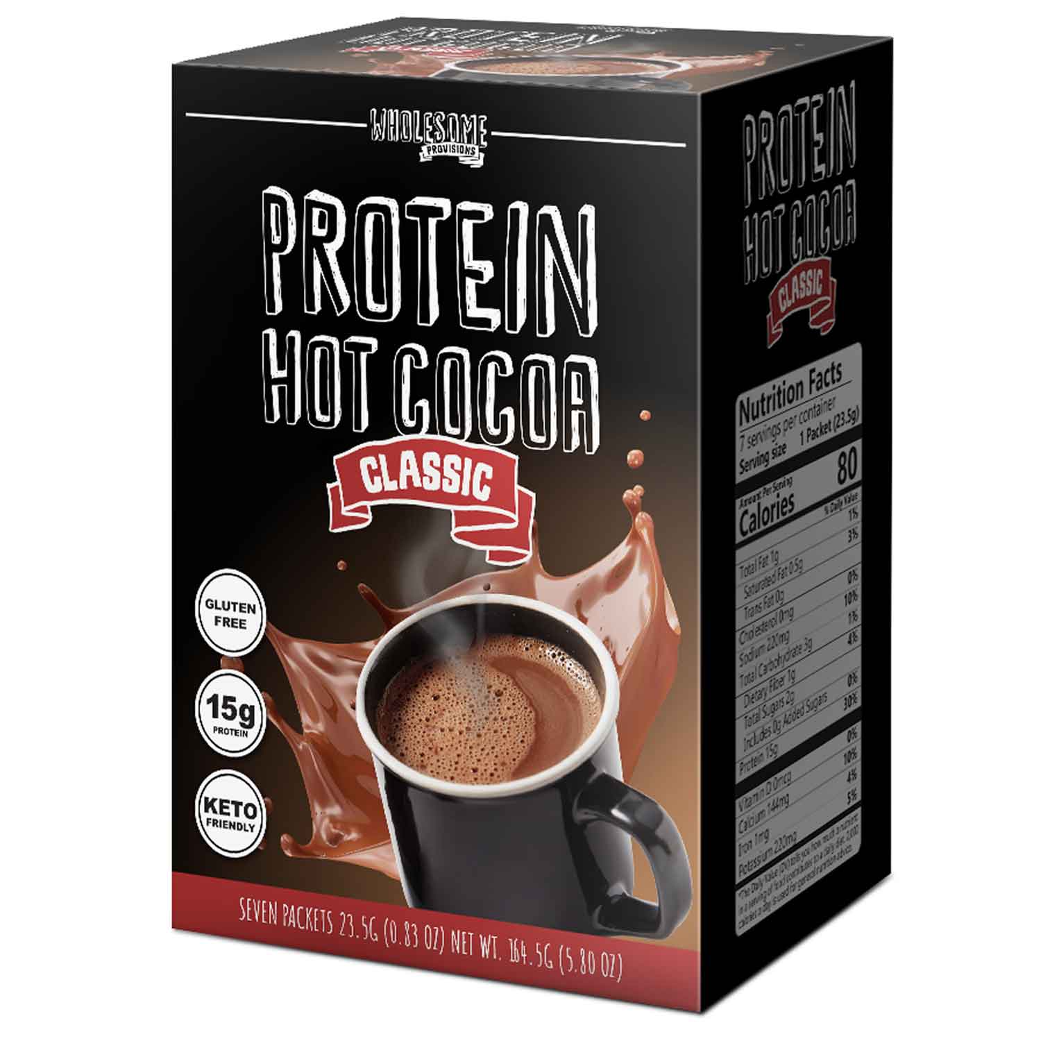 Chocolate Caliente con Proteína, Mezcla de Chocolate Caliente Keto, Chocolate Caliente Bajo en Carbohidratos, 15g de Proteína, 2g de Carbohidratos Netos, Bajo en Azúcar, Chocolate Caliente Instantáneo, 7 Paquetes Individuales con Macros Controlados (Clásico, 1 Paquete)