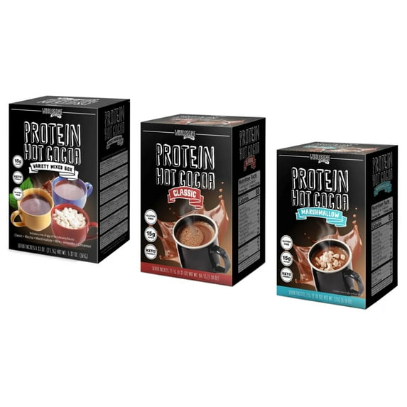 Protein Hot Chocolate, Variety 3 Pack Bundle, Keto Hot Chocolate Mix, Low Carb Hot Cocoa, 15g Protein, 2g-4g Net Carbs, Low in Sugar, Instant Hot Coco, Multi-Flavors