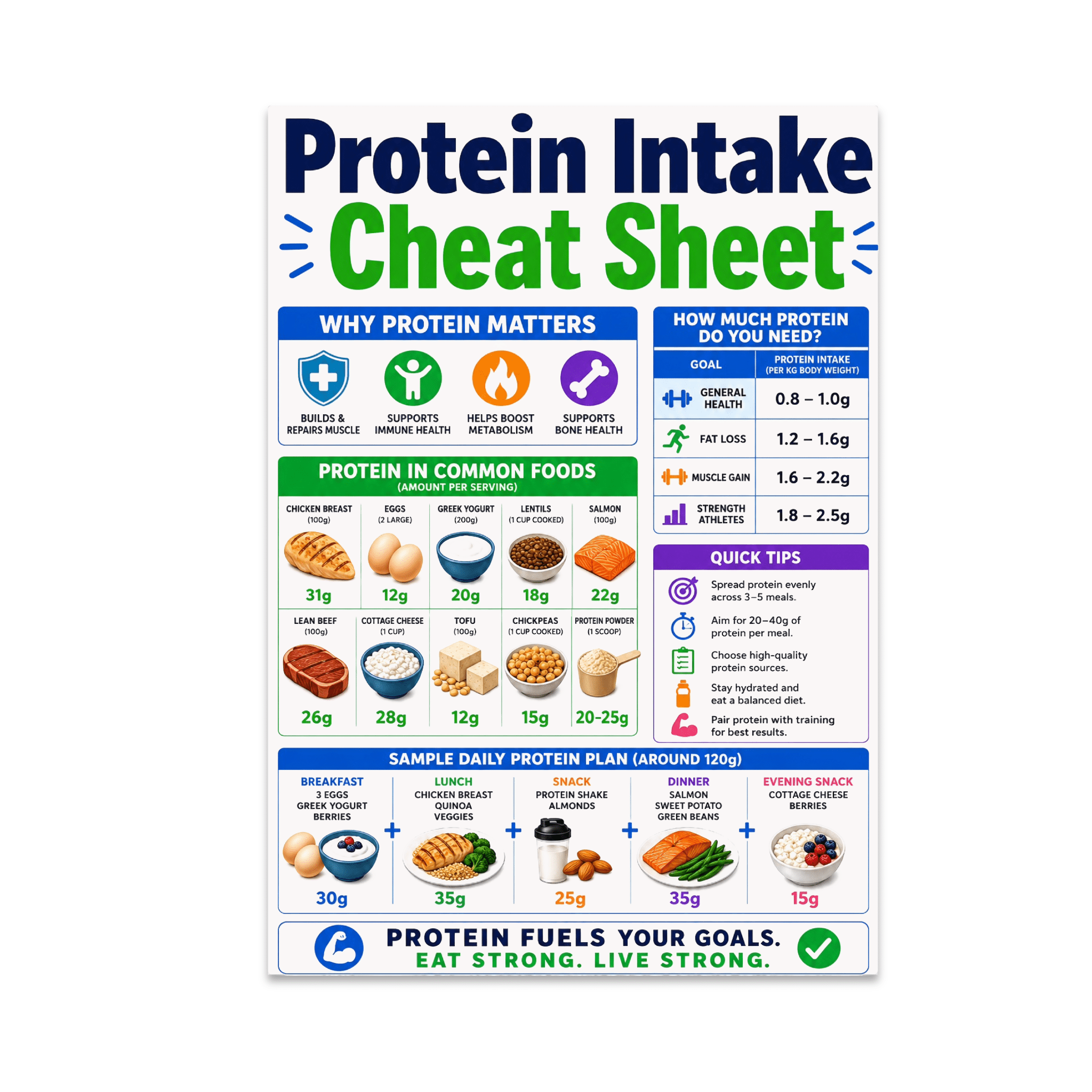 Protein Intake Cheat Sheet - Health Enthusiast - 13x19 Poster Print ...