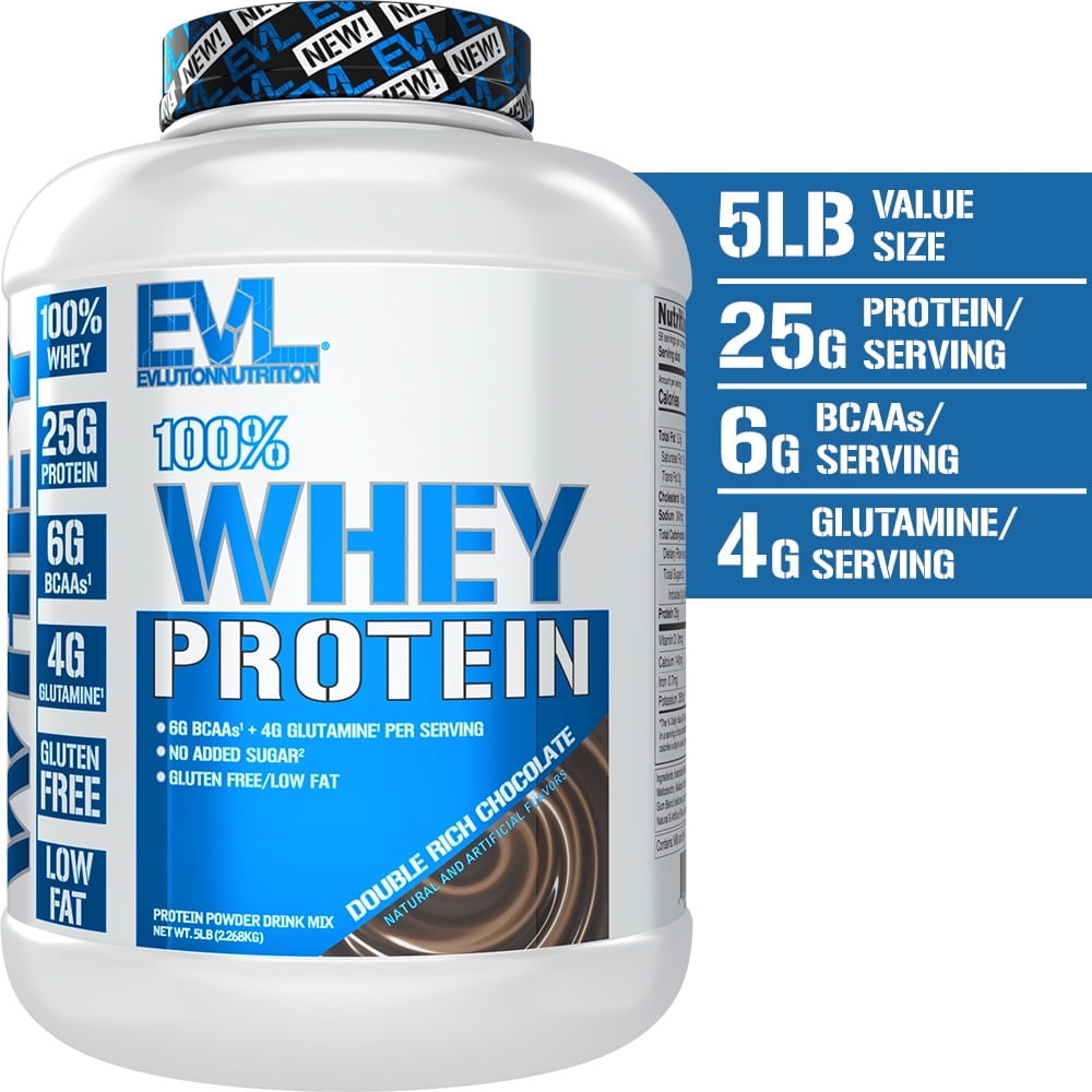Protein Powder 25g - Evlution Nutrition 100% Whey Protein Powder 5 LB - No Sugar Added, Low Carb, Gluten Free - EVL Fast Absorbing Chocolate Protein Powder with BCAA and Glutamine