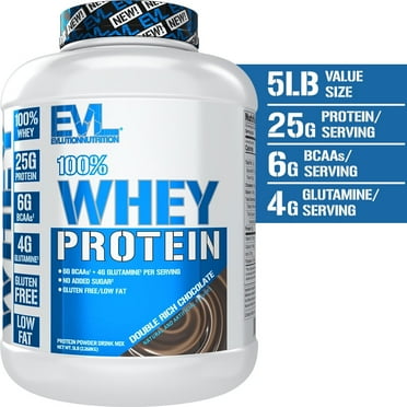Protein Powder 25g - Evlution Nutrition 100% Whey Protein Powder 5 LB - No Sugar Added, Low Carb, Gluten Free - EVL Fast Absorbing Chocolate Protein Powder with BCAA and Glutamine