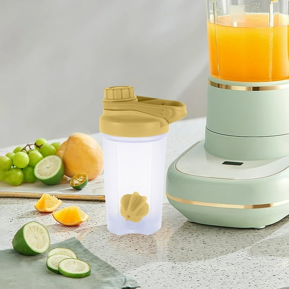 Protein Powder Shaker Bottle 500ml with Measurement Scale | Portable Plastic Mixing Cup for Fitness Sports & Gym Workouts | Leak-Proof Design with Mixing Ball | Yellow Color