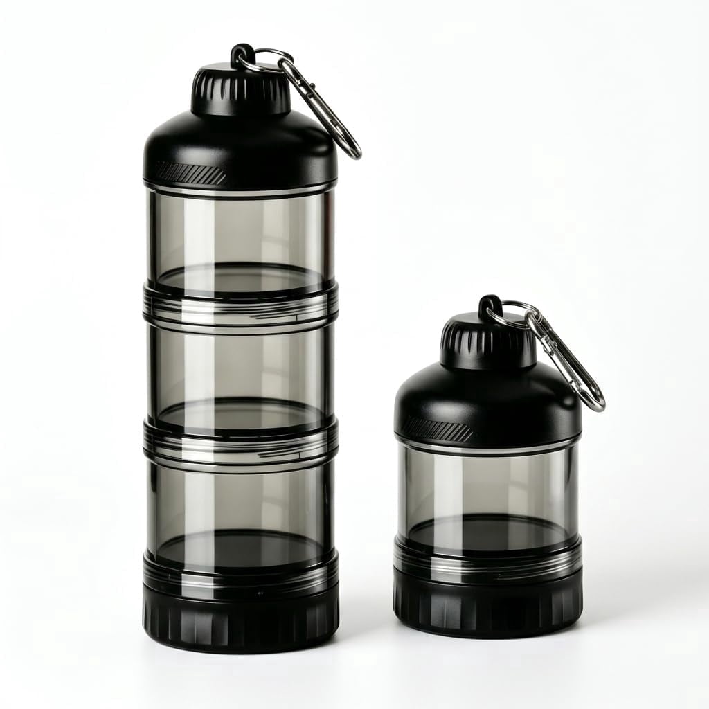 Protein Powder Travel Container - 3 Layer Portable Supplement Dispenser ...