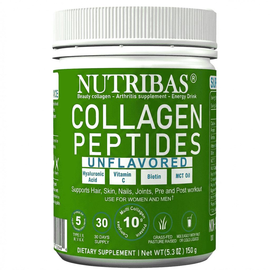 Nutribas Protein Multi Collagen Peptides Powder Supplement for Whole Body Support, Coffee Creamer with MCT & Vitamin C, Unflavored, 5.3 oz