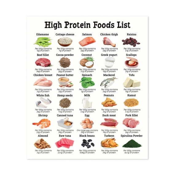 Visual Protein Chart Protein Rich Foods Poster High Protein Food Sources Chart Visual Guide ...