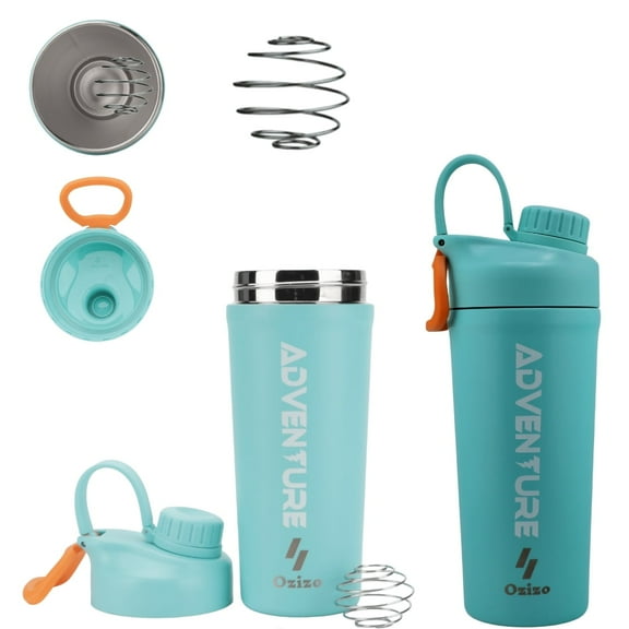 Protein Shaker Bottle, 28 oz Thermos Protein Shaker, Ozizo Insulated Protein Shaker Tumbler with Wire Whisk Ball Spring Mixer