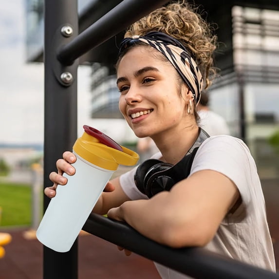 Protein Shaker Bottle 800ml | Sports Water Cup With Mixing Scale | Leakproof Flip Lid | Built-In Stirrer | Portable One-Hand Grip | Green Beige Yellow | Easy-Clean Large Mouth | Gym Fitness Running