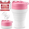 thumbnail image 1 of Pink Collapsible Protein Shaker Bottle – 600mL (20oz), Food-Grade Silicone, Leakproof Lid, Reusable for Protein Shakes, 1 of 9