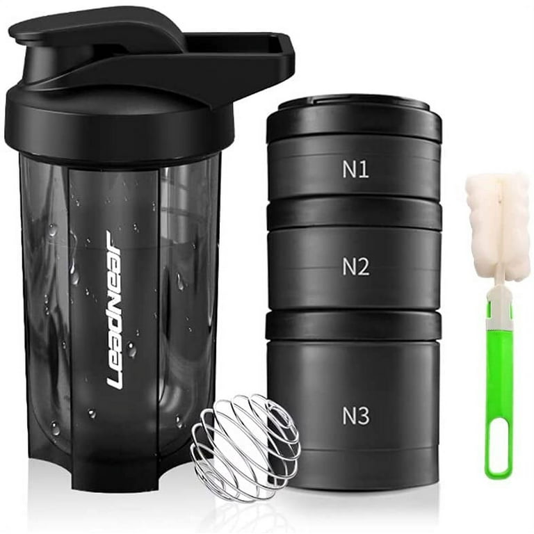 Leak Proof BPA Free Protein Shaker with Storage Compartment and Stainless  Steel Blender Ball
