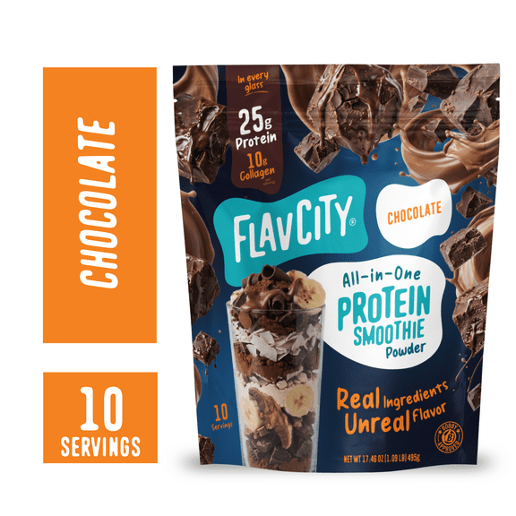 FlavCity Whey Protein Powder - Chocolate - 25g Protein All-in-One Smoothie - 10 Servings/17.46oz