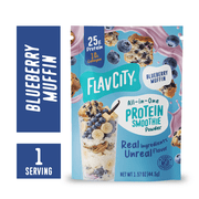 FlavCity Single Serve Whey Protein Powder - Blueberry Muffin - 25g Protein All-in-One Smoothie - 1.57oz