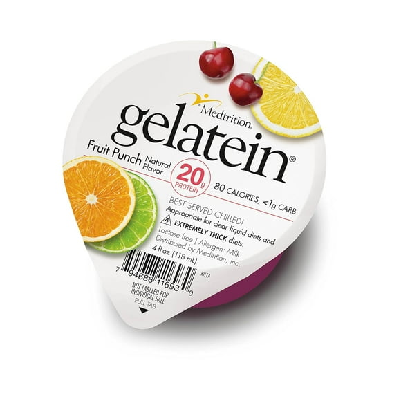 GelaTein Fruit Punch: 20 grams of protein. Sugar free. Ideal for clear liquid diets, swallowing difficulties, bariatric, dialysis and oncology. Great pre or post-workout snack. (36 pack)