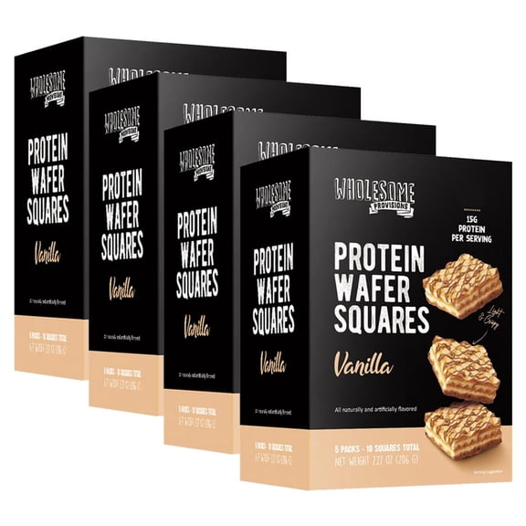 Protein Wafer Squares, 15g Protein, Lower Sugar, Light & Crispy Snack, Guilt-Free Healthy Dessert Treat, 10 Squares Total (Vanilla, Pack Of 4)