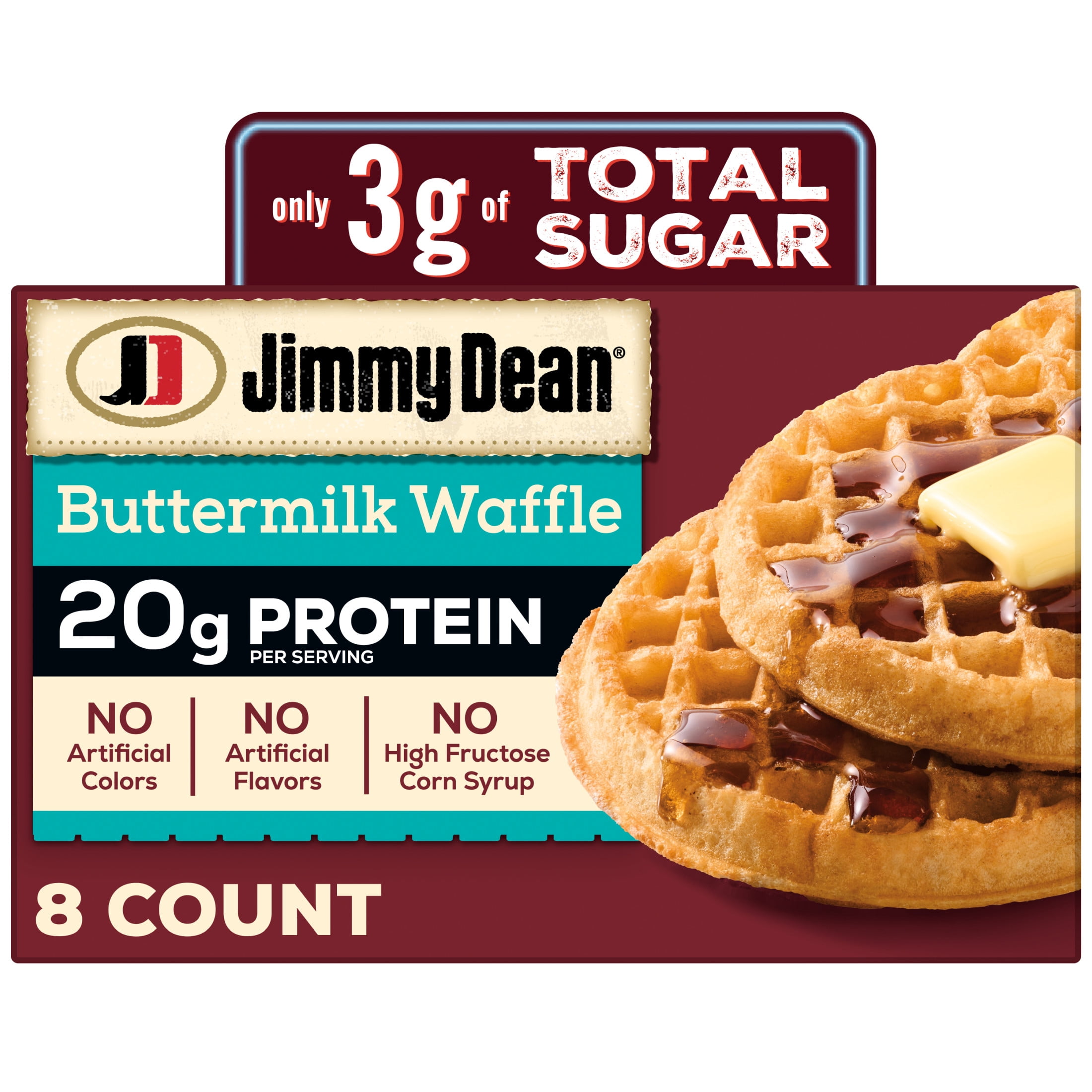 Jimmy Dean Protein Buttermilk Waffles, Fully Cooked Breakfast, 11.28 oz, 8 Count (Frozen)