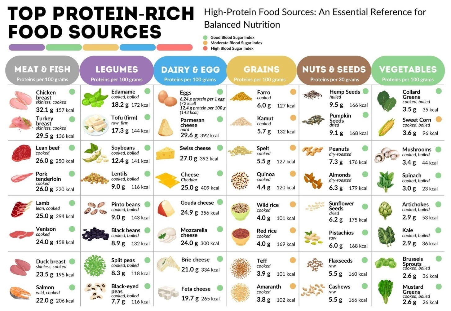 Visual Protein Chart Protein chart, healthy diet poster, protein rich food chart, essential ...