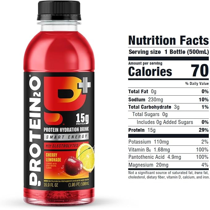 Protein2O Cherry Lemonade Protein Infused Water + Energy Beverage, 16.9 fl oz [Pack of 12]