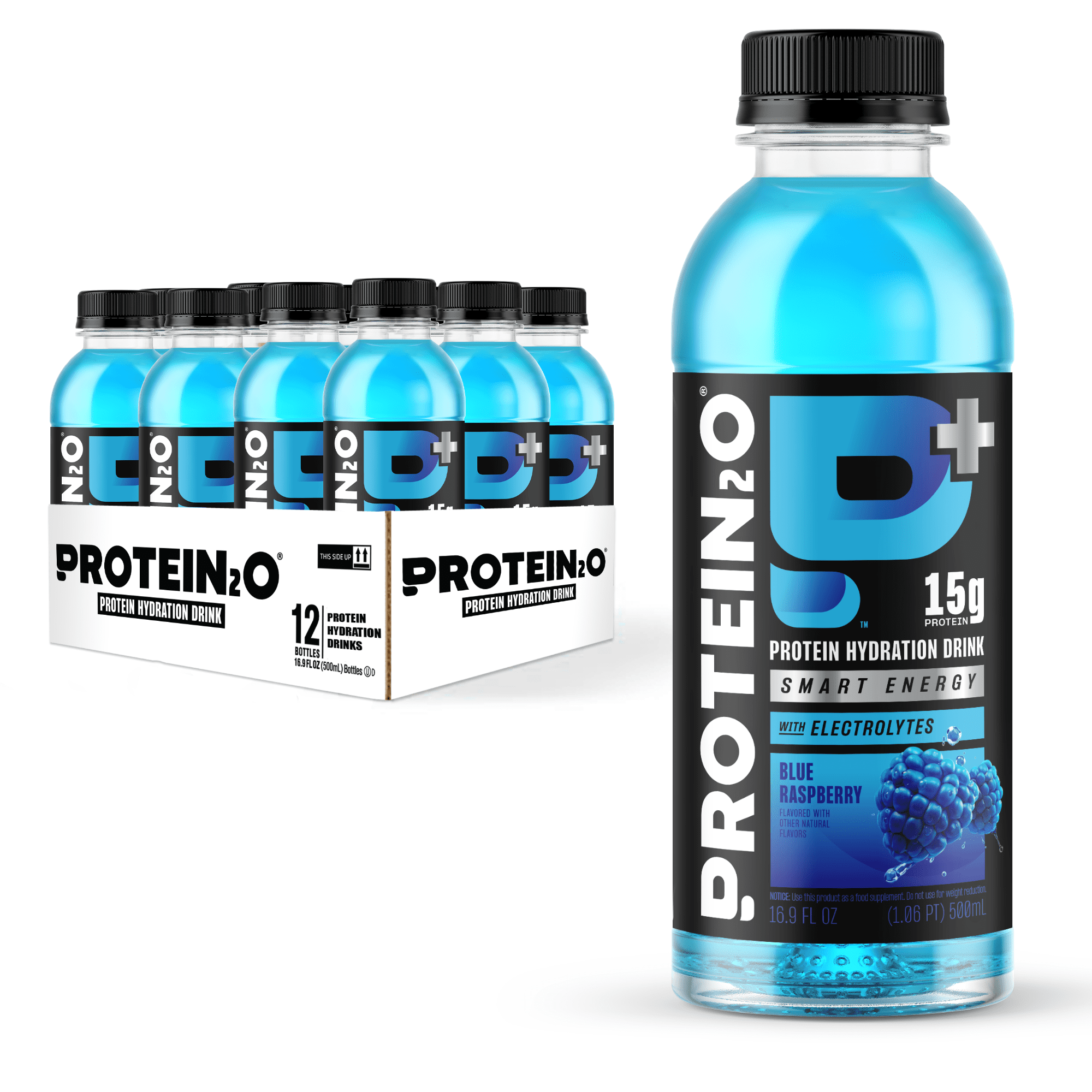 Protein2o 15g Whey Protein Infused Water Plus Energy, Blue Raspberry, 16.9 fl oz Bottle (Pack of 12)