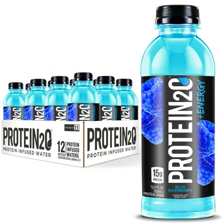 Protein2o 15g Whey Protein Infused Water Plus Energy, Blue Raspberry, 16.9 fl oz Bottle (Pack of 12)