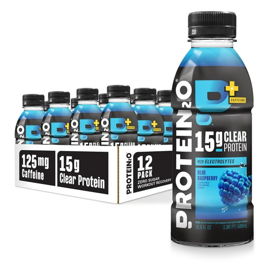Protein2o 15g Whey Protein Infused Water Plus Energy, Blue Raspberry, 16.9 fl oz Bottle (Pack of 12)