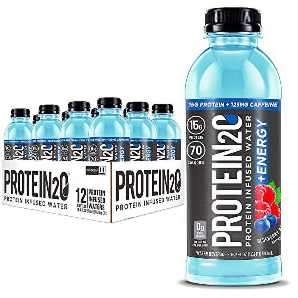 Protein2o 15g Whey Protein Infused Water Plus Energy, Blueberry Raspberry, 16.9 oz Bottle (Pack of 12)