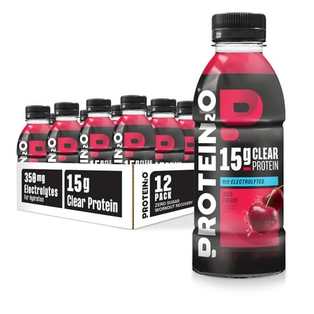 Protein2o 15g Whey Protein Isolate Hydration Drink, 350mg of Electrolytes, Vitamins B5 & B6, Sugar Free, Wild Cherry, 16.9 oz Bottle (Pack of 12)
