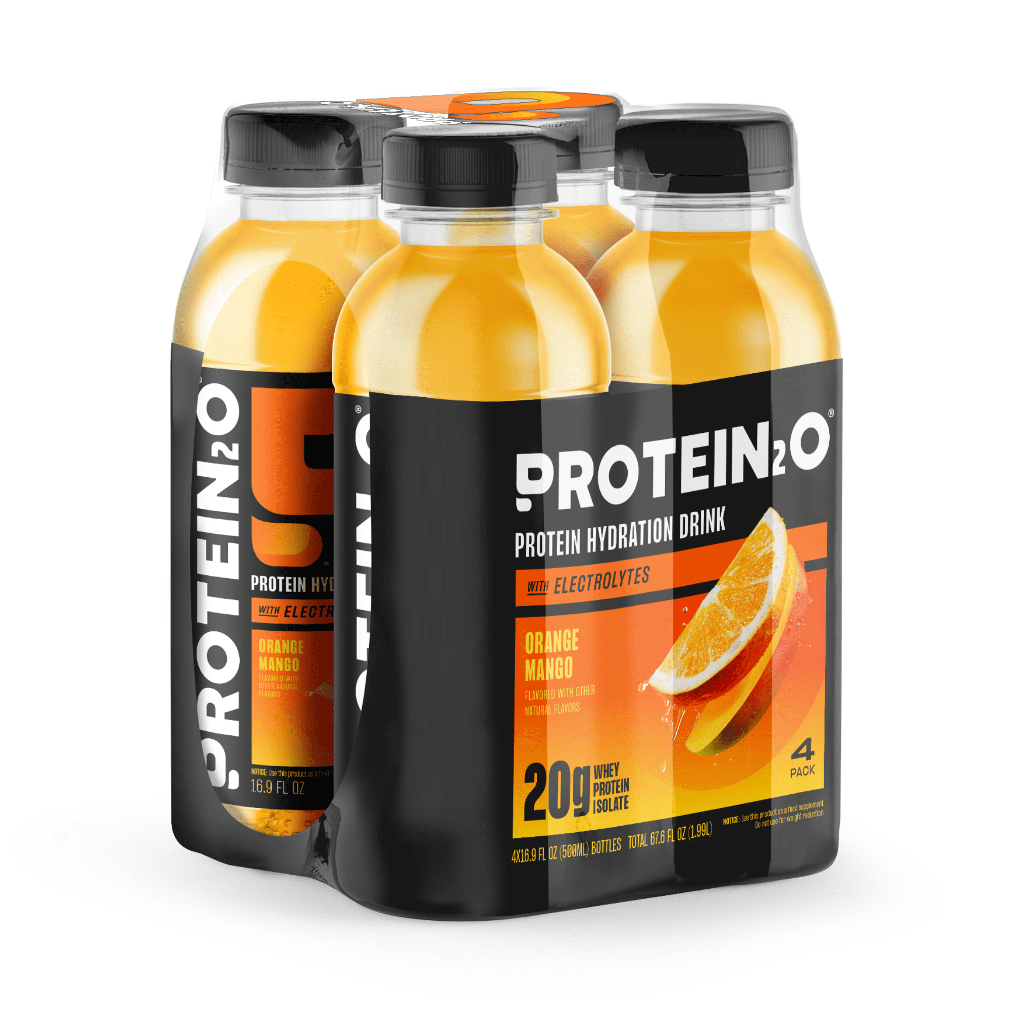 Protein2o 20g Whey Protein Isolate Hydration Liquid Drink, 350mg of Electrolytes, Vitamins B5 & B6, Sugar-Free, Orange Mango, 16.9 oz Bottle (Pack of 4)