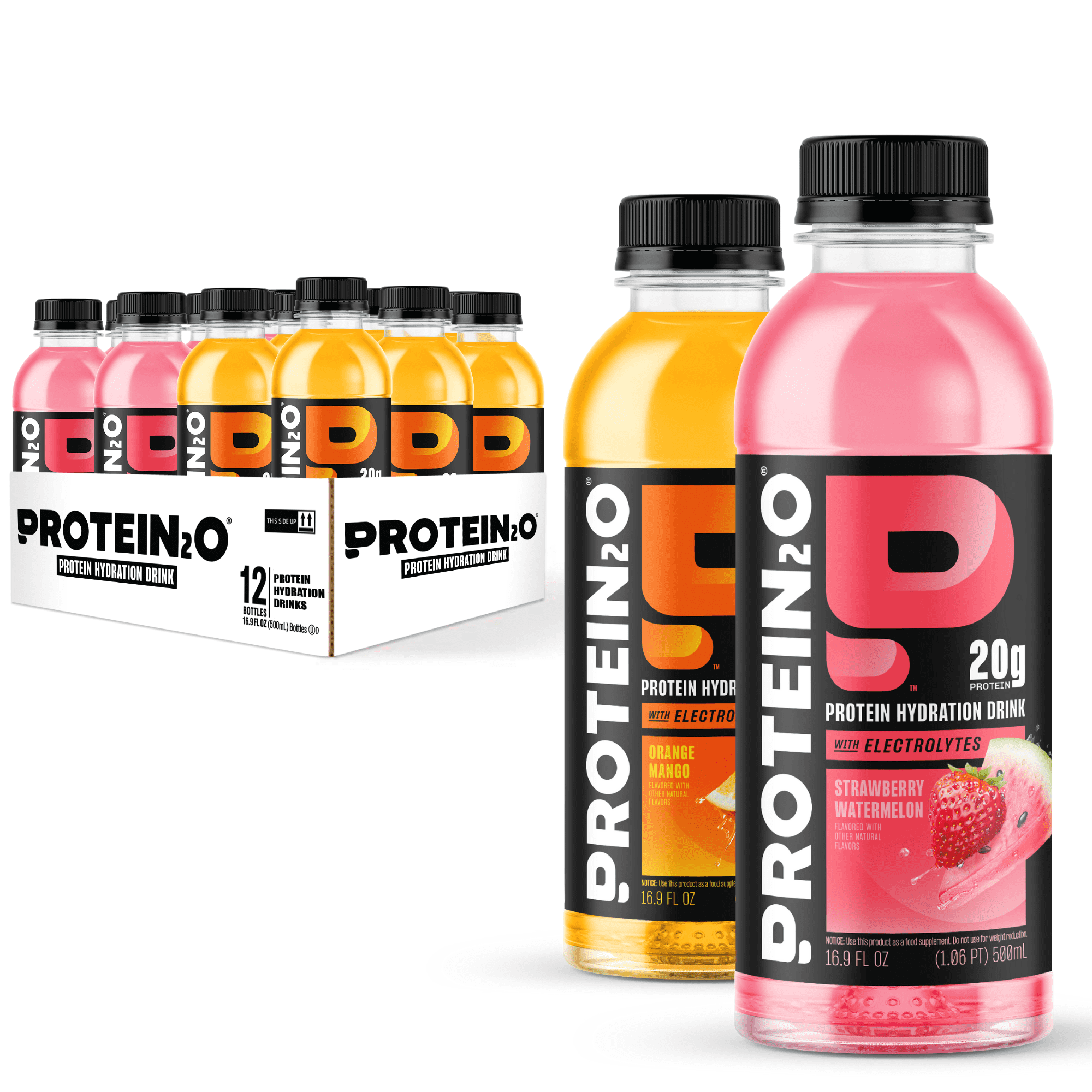 Protein2o 20g Whey Protein Isolate Hydration Drink, 350mg of Electrolytes, Vitamins B5 & B6, Sugar Free, 20g Variety Pack, 16.9 oz Bottle (12 Count)