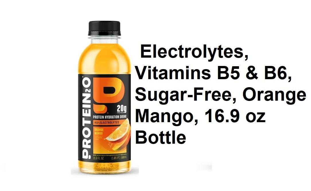 Protein2o 20g Whey Protein Isolate Hydration Liquid Drink, 350mg of Electrolytes, Vitamins B5 & B6, Sugar-Free, Orange Mango, 16.9 oz Bottle