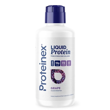 Proteinex Core Liquid Collagen Peptides, 18g Protein per serving | Zero Sugar, Zero Carbs, Ready to Drink | (Grape, 30 Fl Oz)